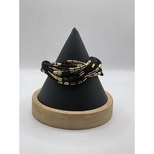 Black Suede Multi-Strand Bracelet With Gold-Tone Magnetic Clasp For Women